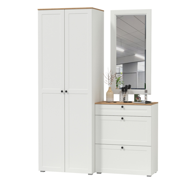 Прихожие, Шкаф двудверный для прихожей и обувница с зеркалом Остин