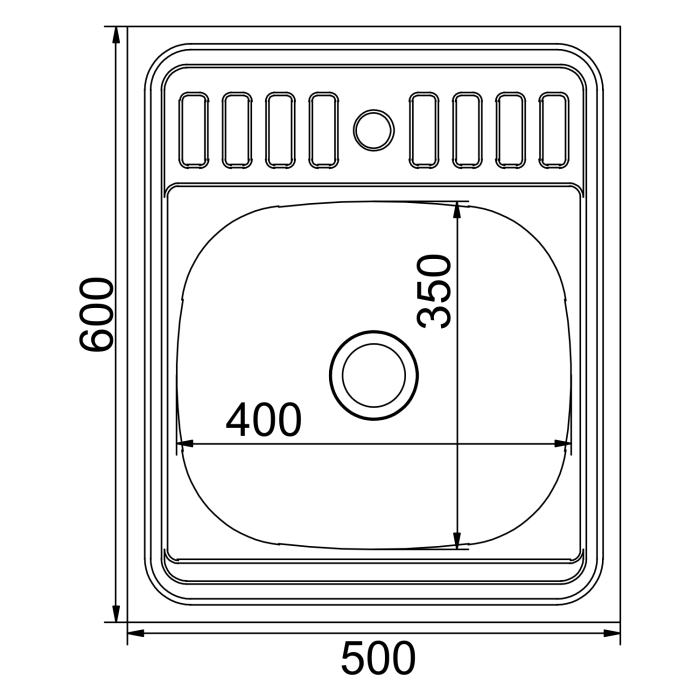 Кухонные мойки, Мойка 50х60 (0,4) вып 1 1/2 MIXLINE 16см