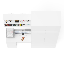 Стол однотумбовый Мори МС-1 левый с полкой навесной и комодом-шкафом с антресолью