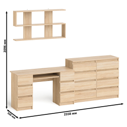 Полка Мори 1200 с письменным столом Мори МС-2 и комодом на восемь ящиков