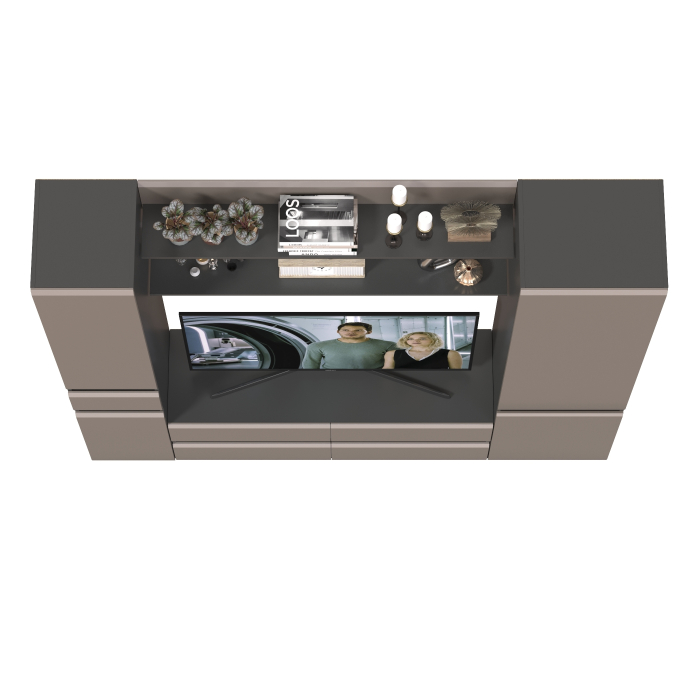 Стенки для гостиной, ТВ-тумба с двумя полочками и шкафом с ящиком и шкафом с полками внутри Сидней