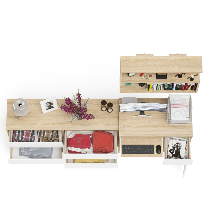 Домашние кабинеты, Комод шесть ящиков Мори МК1380.6 со столом с ящиком и дверкой справа и полка