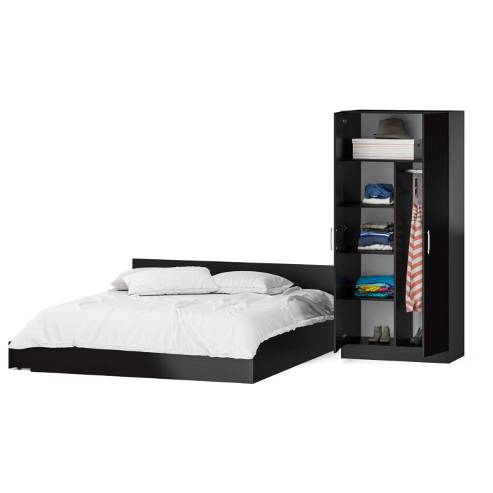 Спальные гарнитуры, Двуспальная Кровать с ящиками 1800 со шкафом для одежды 2-х створчатым Стандарт