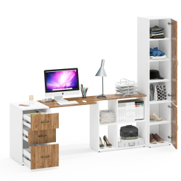 Тумбочка с выдвижными ящиками и письменный стол Лидер-8 с узким шкафом пять полок 22Б