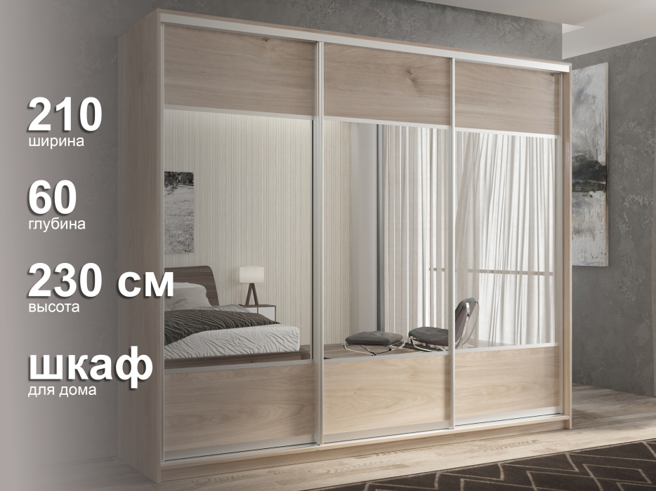 Шкафы-купе 3-х дверные, Шкаф-купе 3х дверный Кааппи 6 210х60