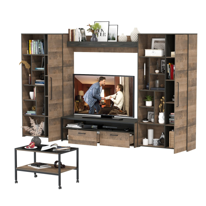 Стенки для гостиной, Модульная мебель для гостиной в стиле лофт Трувор № 142 с журнальным столиком