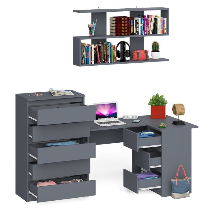 Домашние кабинеты, Комод Мори МК700.5 со столом компьютерным угловым МС-16 правым и открытой полкой 1200