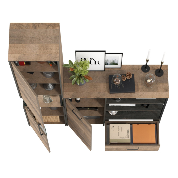 Стенки для гостиной, Шкаф-пенал с витриной и комод с ящиками и дверкой Трувор