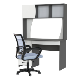 Стол компьютерный с надстройкой Сигма и компьютерное кресло серое