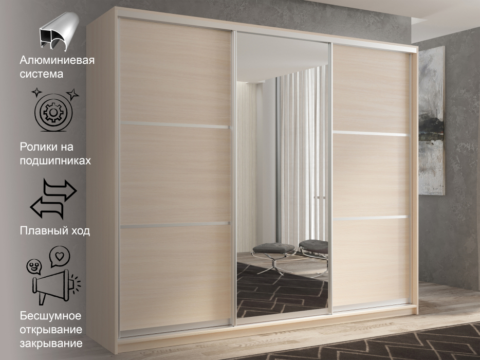 Шкафы-купе 3-х дверные, Шкаф-купе 3х дверный Кааппи 2 240х45