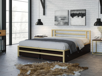 Двуспальная металлическая кровать Титан с ящиками венге