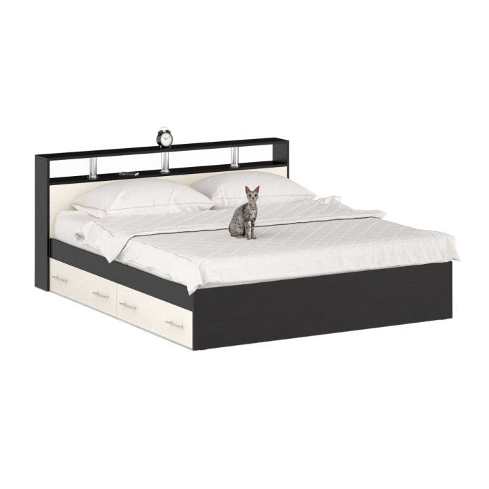 Спальные гарнитуры, Кровать с ящиками Камелия 1800 с двумя прикроватными тумбами