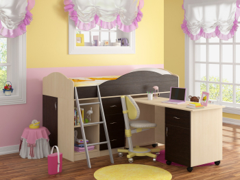 Кровать-чердак "Дюймовочка 5.2" (Дуб молочный)