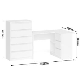 Высокий комод 700 пять ящиков и угловой компьютерный стол МС-16 правый серии Мори