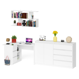 Угловой компьютерный стол с тремя ящиками Мори МС-16 левый с тумбой-комодом и книжной полкой