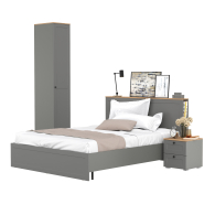 Спальные гарнитуры, Кровать двуспальная Остин с ортопедом и платяной шкаф-пенал с тумбой прикроватной