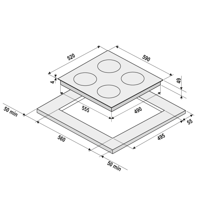 Встраиваемые варочные панели, Электрическая варочная поверхность (независимая) KRONA ZAUBER 60 BL 1DZTK