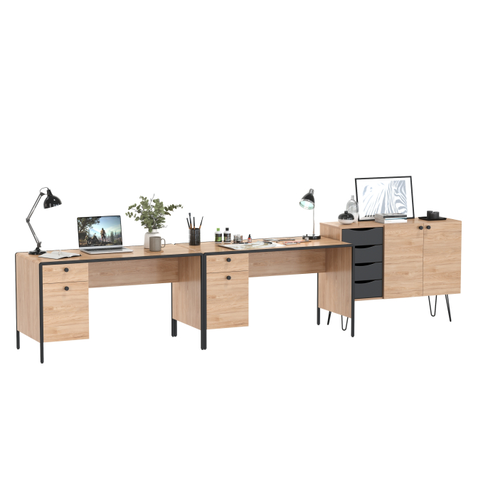 Домашние кабинеты, Рабочее место для двоих человек из двух письменных столов и комода Брюс