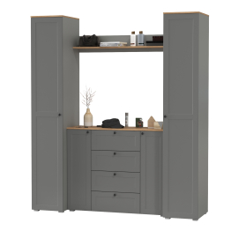 Два платяных пенала в прихожую с комодом Остин и навесной открытой полкой