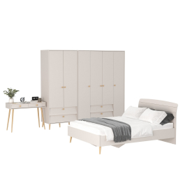 Два платяных шкафа для одежды со столиком и двуспальной кроватью Афина 1400