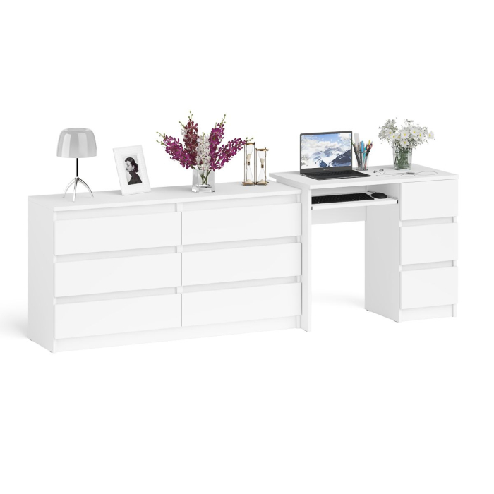 Домашние кабинеты, Комод 1380 6-ть ящиков Мори с однотумбовым столом компьютерным МС-6 правым