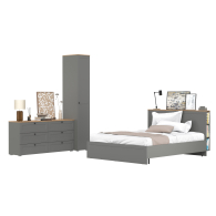 Спальные гарнитуры, Бельевой шкаф-пенал Остин с кроватью с основанием и комодом на 6-ть ящиков