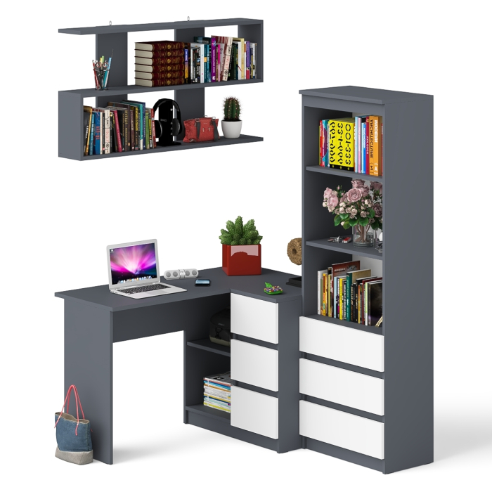 Домашние кабинеты, Рабочее место с угловым столом Мори МС-16 правым со стеллажом и полкой