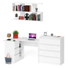 Стол компьютерный Мори МС-16 с тремя ящиками слева с книжной полкой на 1200 и комод на 4-ре ящика