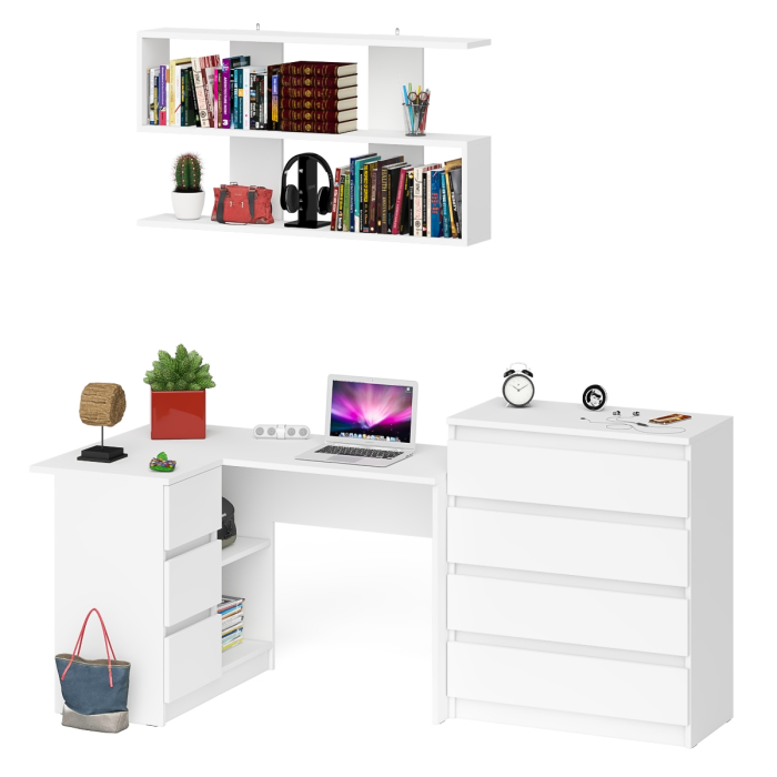 Домашние кабинеты, Стол компьютерный Мори МС-16 с тремя ящиками слева с книжной полкой на 1200 и комод на 4-ре ящика