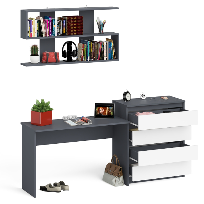 Прямые компьютерные столы, Комод Мори четыре ящика МК800.4 с письменным столом с навесной полкой на 1200