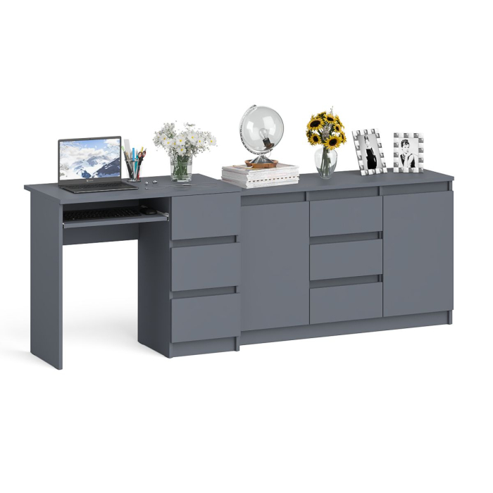 Домашние кабинеты, Тумба-комод МК1200 3 ящика и дверки и Мори компьютерный стол МС-6 три ящика справа