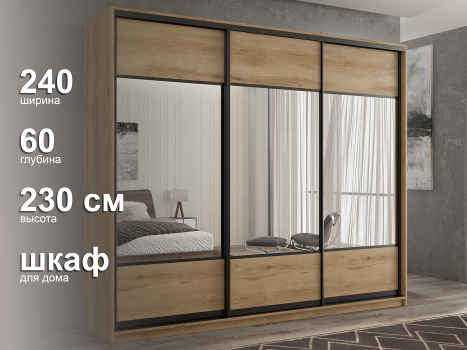 Шкафы-купе 3-х дверные, Шкаф-купе 3х дверный Кааппи 6 240х60