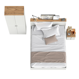 Двухспальная кровать Остин с ортопедическим основанием и шкаф с полками 16.307 с тумбочкой прикроватной