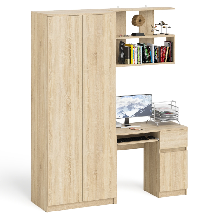 Домашние кабинеты, Компьютерный стол однотумбовый правый с ящиком и верхней полкой и платяной шкаф Мори МШ8001