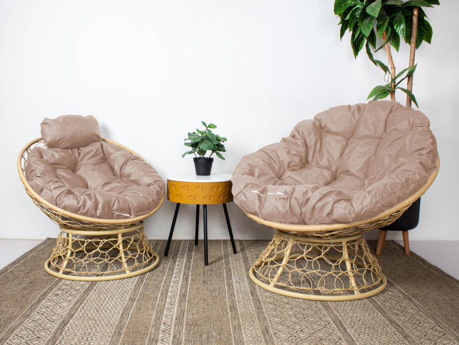 Кресла, Кресло ПАПАСАН мини с ротангом бежевое