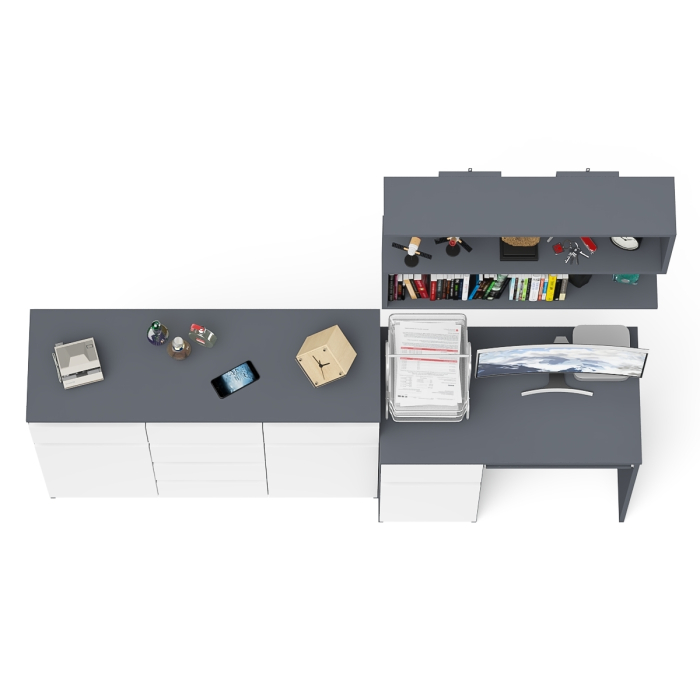 Прямые компьютерные столы, Навесная полка 900 Мори со столом компьютерным МС-1 левый и комодом МК1200.4