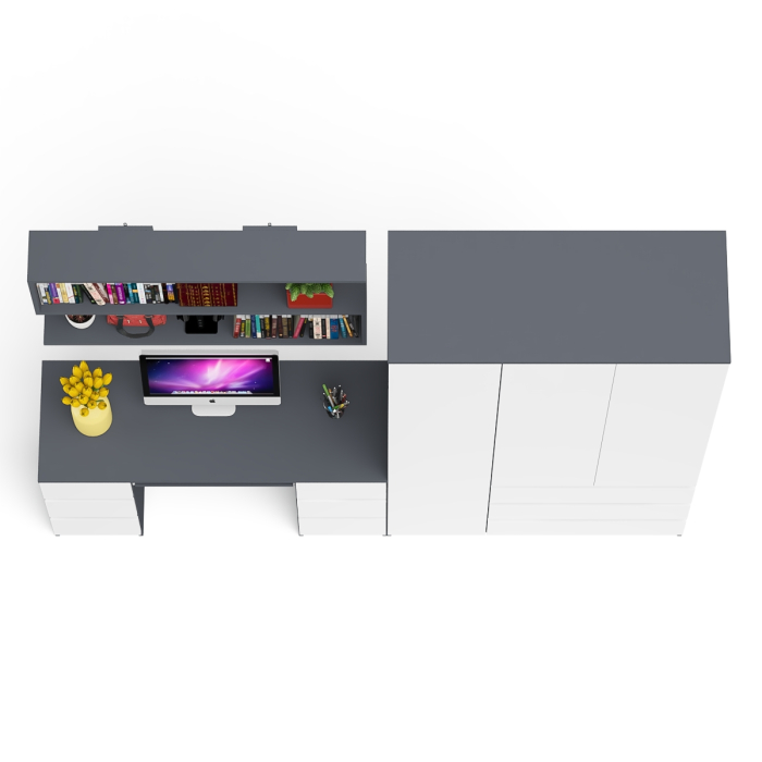 Домашние кабинеты, Шкаф-комод трёхдверный Мори МШ1200.1 с письменным столом и открытой книжной полкой