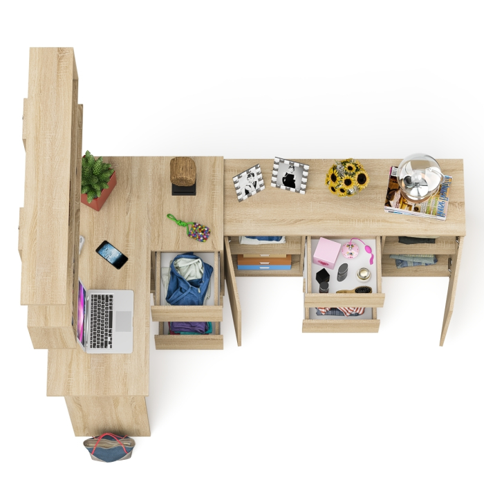 Домашние кабинеты, Стол компьютерный угловой МС-16 правый с навесной полкой и тумбой МК-1200.3 Мори