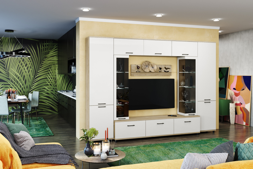 Стенки для гостиной, Модульная гостиная Грейс композиция 6  Гикори Джексон Светлый