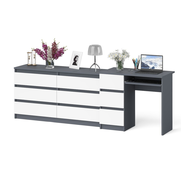 Компьютерные столы, Широкий комод Мори МК1380.6 и стол компьютерный МС-6 три ящика слева