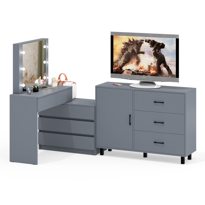 Туалетные столики, Угловой туалетный столик с подсветкой 110 и тумба-комод дверка и 3 ящика 122-1204