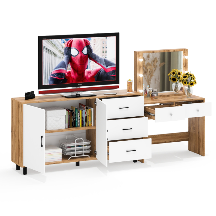 С зеркалом, Косметический столик с подсветкой СТ-5 в комплекте с комодом 123-1604