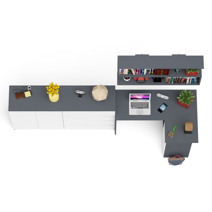 Домашние кабинеты, Тумба-комод МК1600.1 Мори с навесной книжной полкой и угловой компьютерный стол МС-16 правый