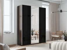 Шкафы-купе 3-х дверные, Шкаф-купе Прайм 3-х дверный Стекла черные/Зеркало/Доводчики 210х57х230