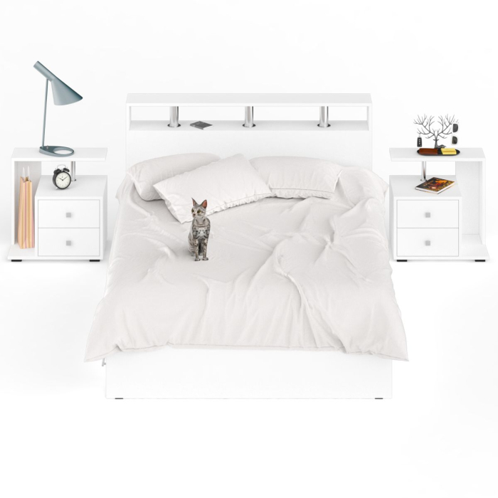 Спальные гарнитуры, Кровать с ящиками Камелия 1400 с двумя прикроватными тумбами