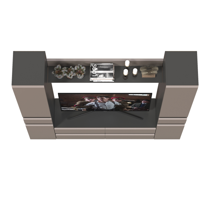 Стенки для гостиной, Тумба-ТВ с открытой навесной полочкой и два пенала Сидней с ящиками