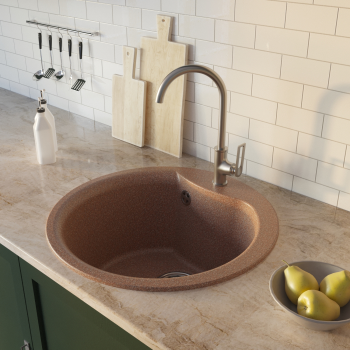 Кухонные мойки, Мойкa ML-GM12 круглая, 480мм (глуб. чаши 210) NEW*