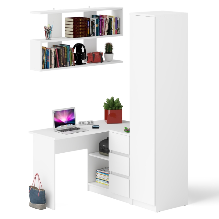 Домашние кабинеты, Стол угловой компьютерный Мори МС-16 правый с пеналом с полками и навесной открытой полкой 1200