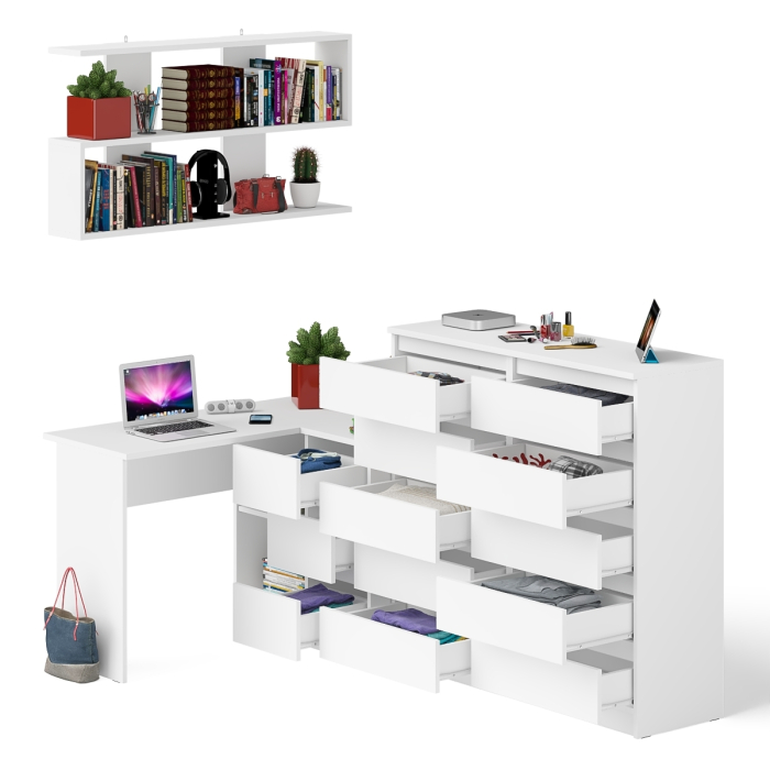 Домашние кабинеты, Набор мебели из углового компьютерного стола Мори МС-16 правого с книжной полкой и комода МК1200.10