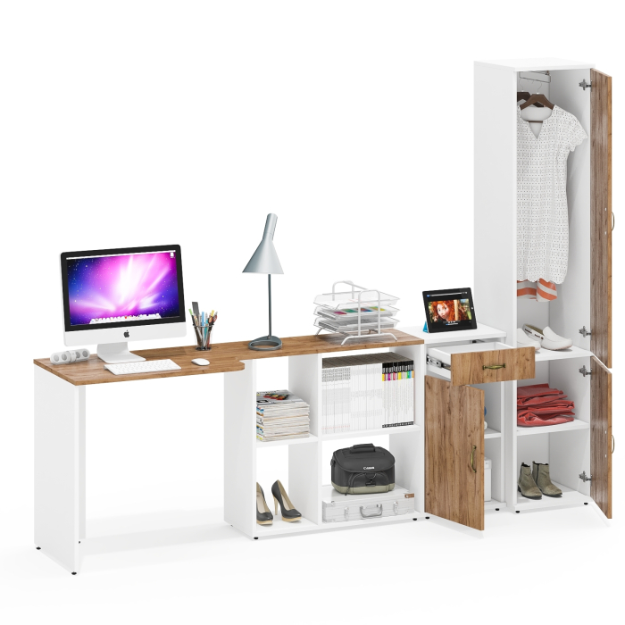 Домашние кабинеты, Стол-трансформер Лидер-8 с тумбой с ящиком и дверкой и пенал МД 21Б